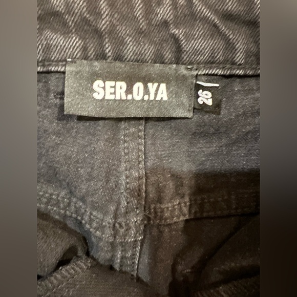 SER.O.YA Margot Cuffed Wide Leg Jeans Midnight Distressed NWOT Size 26 Revolve - Picture 8 of 12